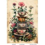 Çay Partisi Serisi TEA132 Çiçek, Fincan Desenli 29*42 cm Pirinç Dekopaj