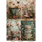 Çay Partisi Serisi TEA142 Fincan, Çiçek Desenli 29*42 cm Pirinç Dekopaj