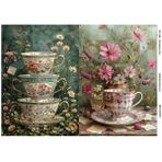 Çay Partisi Serisi TEA143 Fincan, Çiçek Desenli 29*42 cm Pirinç Dekopaj