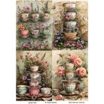 Çay Partisi Serisi TEA146 Fincan, Çiçek Desenli 29*42 cm Pirinç Dekopaj