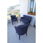 Çay Seti Koltuk Takımı - Keten Kumaş-ahsap - Ofis Koltuğu-balkon Koltuğu - Mavi