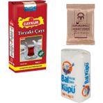 Çaykur Tiryaki Çayı 1 Kg+Mehmet Efendi Türk Kahves, 100 Gram Paket 1 Adet+1 kg Balküpü Kristal Toz Şeker