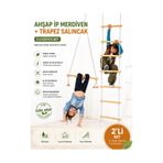 ÇAYLAR AVM Montessori Ahşap İp Merdiven 6 Basamak + Trapez Salıncak 2'li Set | Çocuk Tırmanma Oyuncağı | Duyu B