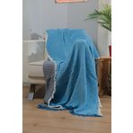 Caymoon Müslin 4 Katlı %100 Pamuk Koltuk Şalı Tv Battaniyesi 130 X 190 Cm Çift Renk Mavi-Anthrasit