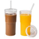 CAYOREPO 2 Paket 20 oz Kapaklı ve Pipetli Cam Bardaklar, Cam Kahve Bardağı, Bardak Su Bardağı, Su Şişesi, Kalın Duvar Cam Kahve Kupası Buzlu Çay Bardağı (Şeffaf (2 Adet 20 oz))