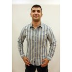 Cazador Caz 2048 Uzun Kol Tek Cep Çizgili Kanvas Erkek Gömlek - İndigo