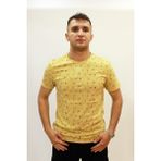Cazador Caz 4174 Bisiklet Yaka Kendinden Desenli Erkek T-Shirt - Camel
