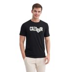 CAZADOR Erkek Bisiklet Yaka, Kısa Kollu, Baskılı Pamuklu T-Shirt, Siyah, S