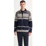 Cazador Hazır Örme Çizgili Vintage Yün Karışımlı Regular Fit Fermuarlı Sweat Hırka