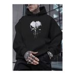cc collection Erkek Oversize Punisher Baskılı Siyah Kapüşonlu Sweatshirt Pamuklu
