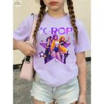 CC Collection Kız Çocuk K-Pop Baskılı Tişört Siyah Pamuklu 3-12 Yaş Trend Tshirt - Lila - 3 - 4 Yaş