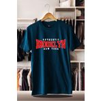 C&C OKULCUNUZ Pamuklu Oversize Baskılı Unisex Indigo T-shirt | Brooklyn Şehir Baskı
