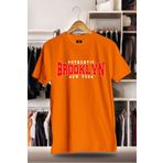C&C OKULCUNUZ Pamuklu Oversize Baskılı Unisex Turuncu T-shirt | Brooklyn Şehir Baskı