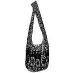 CCcollections Sling Çanta Pamuk - Büyük Boho Hippie Hobo Çanta 40 Baskılar unisex Çapraz Çanta ((Owl-Black))
