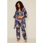 C&City 045 3'lü İndigo Kadın Desenli Saten Pijama Takım