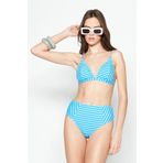 C&City 3228 Turkuaz Beyaz Yüksek Bel Üçgen Bikini Takım