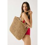 C&City Hasır Örgü Saplı Fermuarlı Omuz Çantası Y9214 Camel