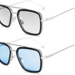 Ccoolhommy Tony Stark Güneş Gözlüğü Retro Aviator Güneş Gözlüğü Kare Metal Çerçeve Güneş Gözlüğü (Tony Stark Color AND Spiderman Color), Tony Stark Rengi ve Örümcek Adam Rengi, Medium
