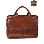 Ççs 71476 Hakiki Deri Unisex Evrak Çantası Laptop Bölmeli Profesyonel Iş Çantası Kahverengi