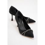 Ccway Kadın Dolama Taşlı Stiletto SİYAH SİM PLATİN - Siyah Simli - Platin
