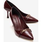 Ccway Kadın Inci Taşlı Sivri Burunlu Stiletto Ayakkabı Bordo Kırışık