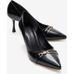 Ccway Kadın Inci Taşlı Sivri Burunlu Stiletto Ayakkabı Siyah Kırışık