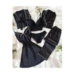 cdh çeyize dair herşey Perla nera ipek saten siyah 6 parça pijama gecelik gelin seti