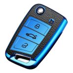 Cdwishbest Mavi Deri + Tpu Araba Anahtarı Durumda Vw Için Volkswagen MK7GTI 7golf 7golf R Skoda Octavia A7 Seat Katlanır Uzaktan Fob Kapak Anahtarlık (Yurt Dışından)