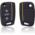 Cdwishbest Siyah Sarı Çizgi Xinyuexin Araba Anahtarı Kapağı Silikon Kılıf Vw Golf 7 Için Fit Mk7 3 Düğmeler Flip Katlanır Uzaktan Anahtar Kutu Fob Kapak Için Koltuk Için Skoda (Yurt Dışından)