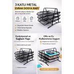 Ce-Ka Kırtasiye Metal 3 Katlı Hareketli Evrak Rafı, A4 Dosya Düzenleyici, Siyah, Paslanmaz Metal, Ofis ve Ev Kullanımı