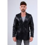 CE-YIL Erkek Deri Blazer Ceket - 4XL - Siyah