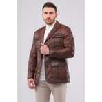 CE-YIL Erkek Deri Ceket - 2XL - Kahverengi
