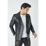 CE-YIL Erkek Deri Eskitme Spor Mont - Siyah - 3XL