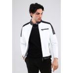 CE-YIL Erkek Deri Spor Mont - 3XL - Beyaz - Siyah
