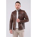 CE-YIL Erkek Deri Spor Mont - 3XL - Kahverengi