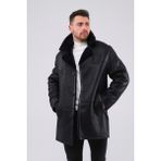 CE-YIL Erkek Hakiki Deri Kürklü Kaban - 3XL - Siyah