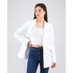 CE-YIL Kadın Deri Kruvaze Blazer Ceket - S - Beyaz