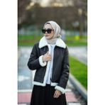 CE-YIL Kadın Deri Kürklü Mont - 4XL - Siyah