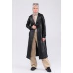 CE-YIL Kadın Deri Pardesü - 5XL - Siyah