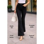 CEDY DENIM Kadın 5 Cep Düşük Bel İspanyol Paça SkinnyFit Esnek Jean Pantolon C619 Siyah 28