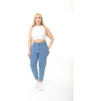 Cedy Denım Kadın Büyük Beden Pileli Mom Jean Pantolon C600 - Kar Yıkama - 52