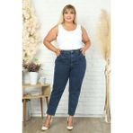 Cedy Denım Kadın Büyük Beden Pileli Mom Jean Pantolon C600 - Mavi - 48