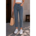 CEDY DENIM Kadın Skinny Fit Normal Bel Likralı Paça Düğme Detaylı Kar Yıkama Kot Pantolon E7023