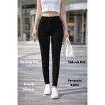 CEDY DENIM Kadın Yüksek Bel Dar Paça Süper Skinny Fit Esnek Bilek Boy Denim Jean Kot Pantolon -siyah-raw C596