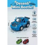 Çek Bırak Oyuncak Araba Açılabilir Kapılı Desenli Mini Beetle 1:38 Ölçek