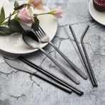 Cekar Store 8 Parça Çantalı Yolculuk Çatal Bıçak Kaşık Pipet Chopstick Seti Kamp Okul Ofis Tatil Paslanmaz Çelik Siyah