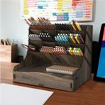 Cekar Store Mingitav Chamber 12 Gözlü Büyük Boy Masaüstü Kalemlik Düzenleyici, Masaüstü Organizer Çekmeceli A4 Evrak Rafı (Ceviz) - 41 Delft Blue