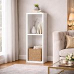Cekar Store Pıkas Modern Minimalist 2 Raflı Dekoratif Kitaplık ve Yan Sehpa – Beyaz, Dikey Tasarım