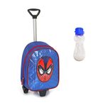 Çekçekli Mavi Parlak Dikişli Spiderman Baskılı Anaokulu Çantası + Suluk - Örümcek Adam Kreş Çantası