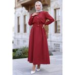 Ceketli Cepli Beli Bağlamalı Jile Elbise Bordo HM262785 - 44